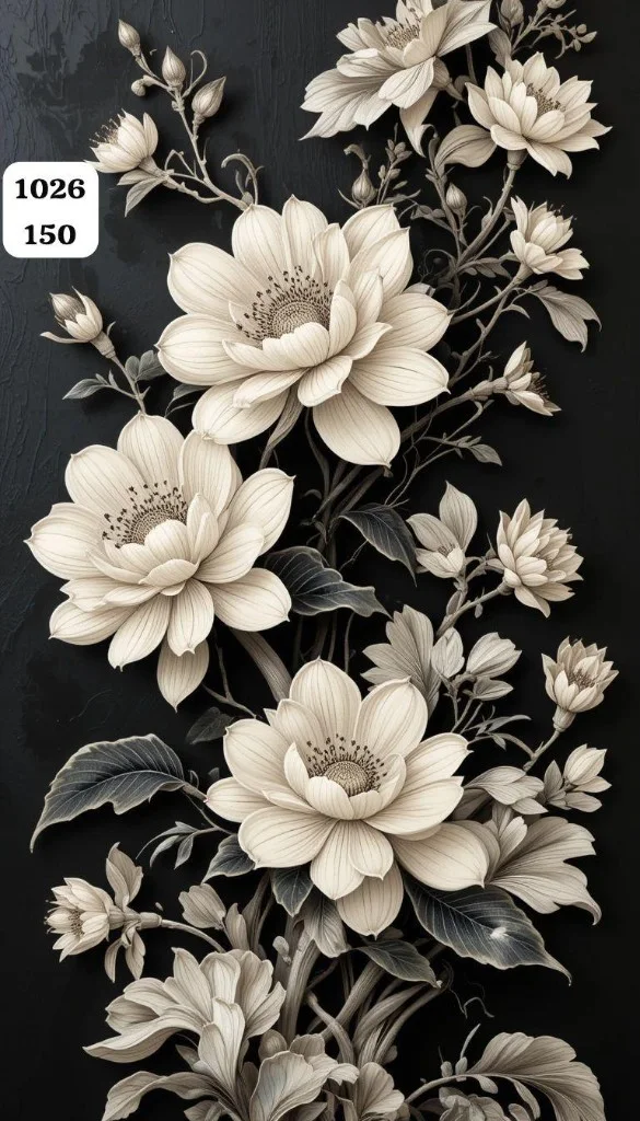 7D Ivory Floral Relief